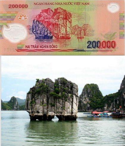 The famous Vietnamese attractions described on Vietnam currency